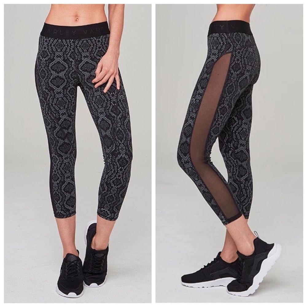 Varley Alden Midnight Python Mesh Panel Cropped Leggings Large